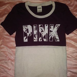 VS Pink: Burgundy/ White PINK Logo Tee